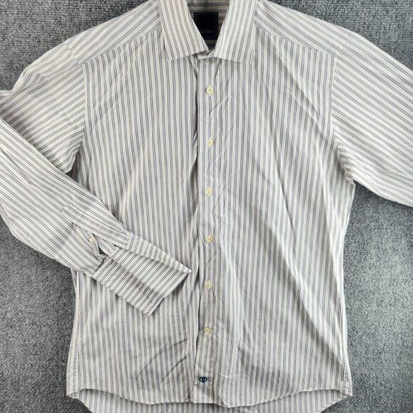 David Donahue Button Up Long Sleeve Striped Colorful Purple Yellow 15.5 32/33 - Picture 2 of 14